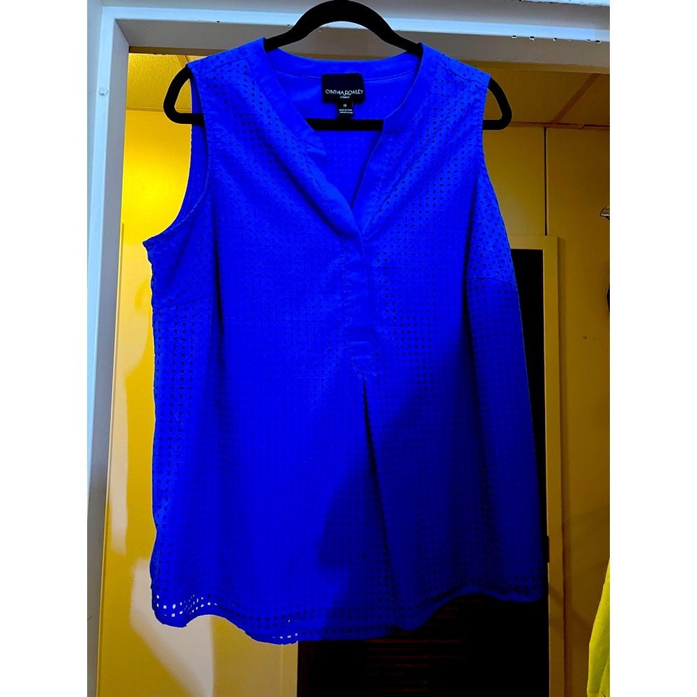 Cynthia Rowley | Electric Blue buttoned sleeveless blouse cutout 1x 14/16